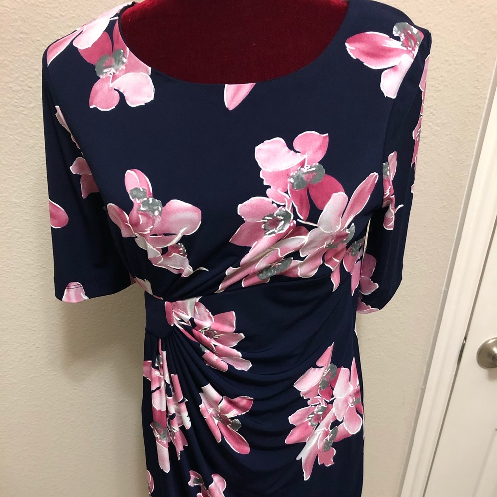 connected apparel Navy Floral Long Sleeve Dress with Pink Blossoms